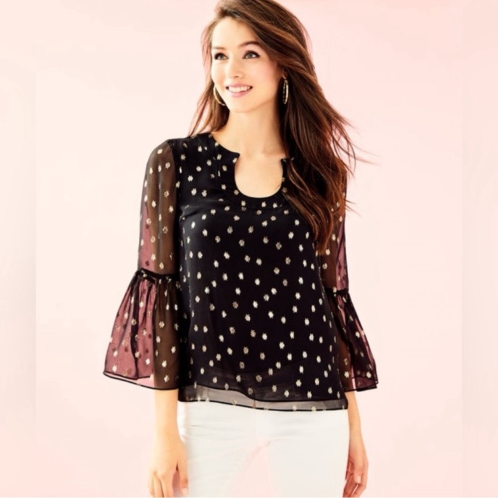 NWT Lilly Pulitzer Amory Onyx Chiffon Top